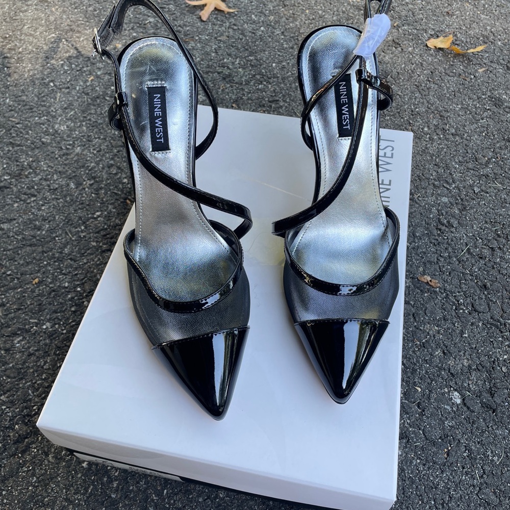 Nine West Black Strappy Patent Heels